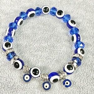 Blue Evil Eye Charm Beaded Stretch Bracelet